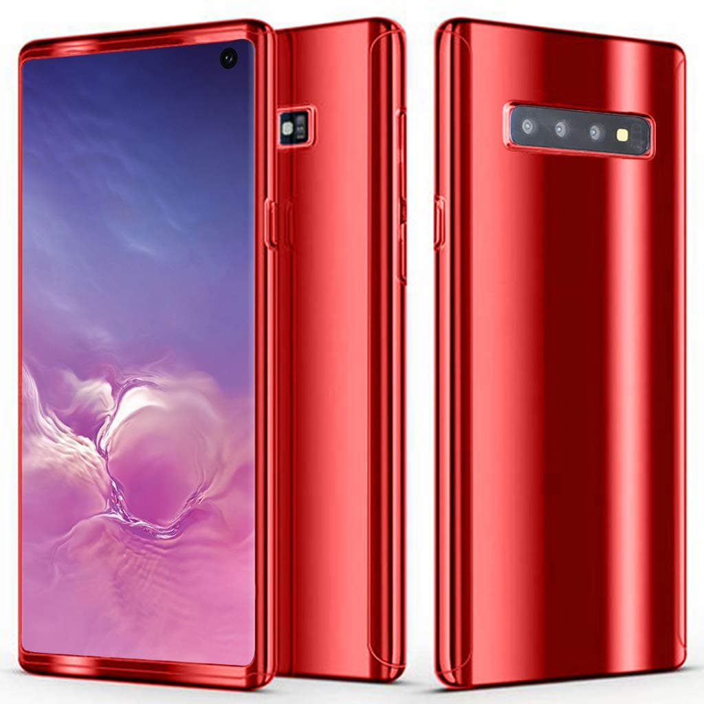 Galaxy S10 Plus Case, MBAPPE Hard PC Ultra Thin Plating Mirror All Cover Protection Case (Red)