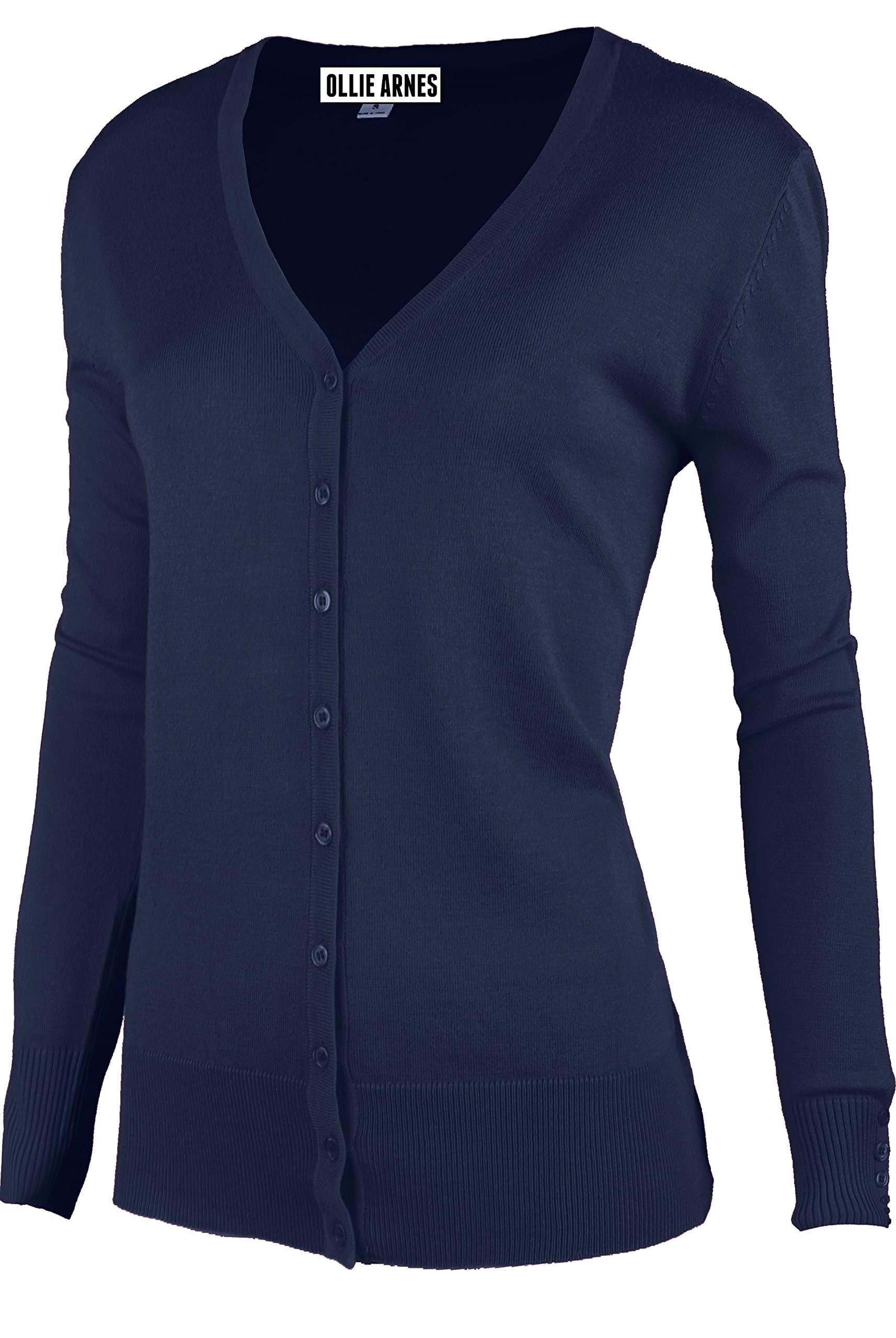 OLLIE ARNES Womens Basic Chic Long Sleeve Solid Button Up V-Neck Knit Cardigan