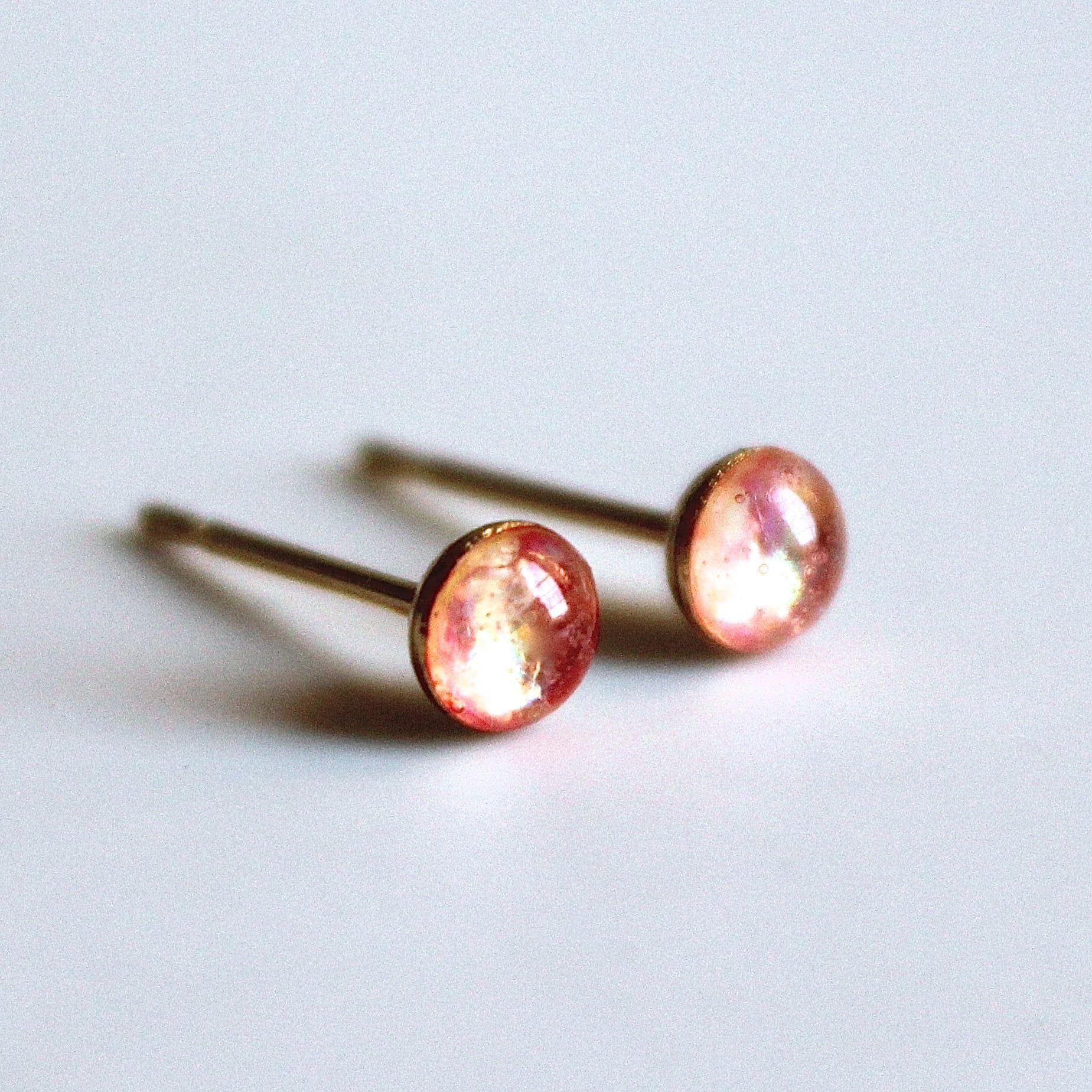 4mm Opalescent Ember Orange Tiny Stud Earrings