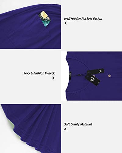 OUGES Women's V Neck Button Down Skater Midi Dress with Pockets