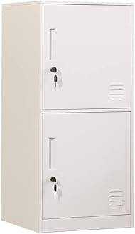 2 Door Metal Vertical Storage Locker for Kids Bedroom, Children Room, School, Office, Home,Stackable Steel Storage Cabinet for Toys, Sports Equipment,Anti-Tilting Device. (2D, White)