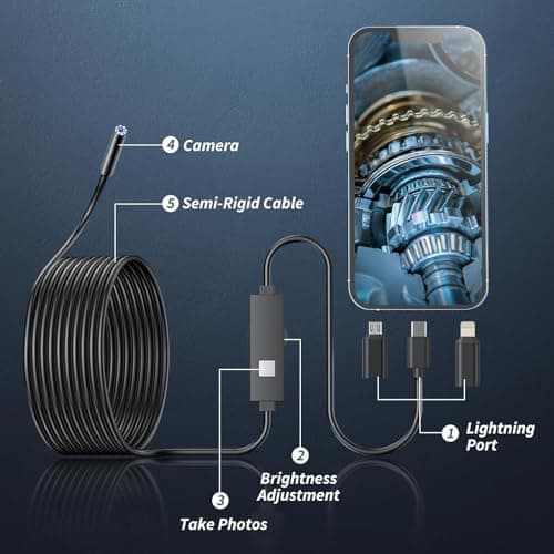 Endoscope Camera with Light, Inspection Camera with 5" IPS Screen, Endoscope with 32GB TF Card, 16.4ft Semi-Rigid Cable Borescope with Dual Lens, IP67 Waterproof LED Lights, Hardshell Case