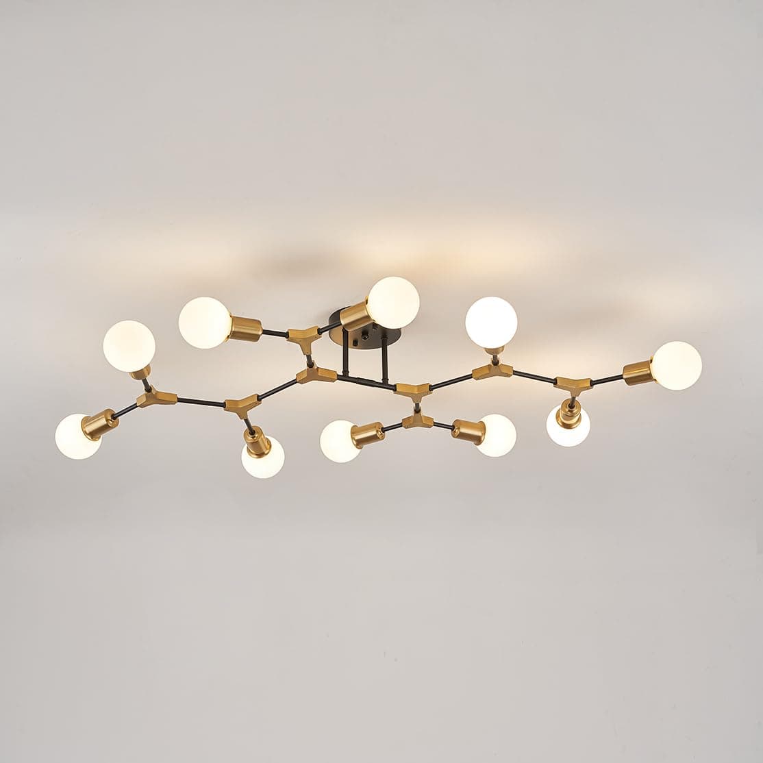 Mid Centur Modern 10 Light Semi Flush Mount Ceiling Lighting Fixture for Dining Room Living Room Bedroom Aisle Kitchen Restaurant,Metal Gold and Black Sputnik Chandelier