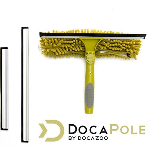 DOCAZOO DocaPole Window Squeegee + Scrubber Combo Attachment (w/ 3 Squeegee Blades) for Window Cleaning // Multi-Angle Window Washer Accessory for Extension Pole // DocaPole Attachment