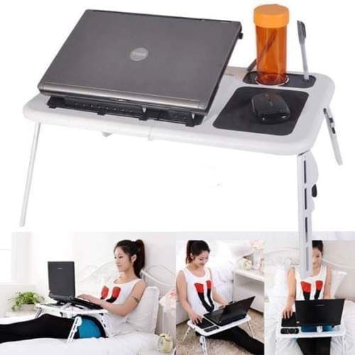 NEW Foldable Laptop Notebook Desk Stand Bed Table Folding Adjustable USB Cooling Fan - 02