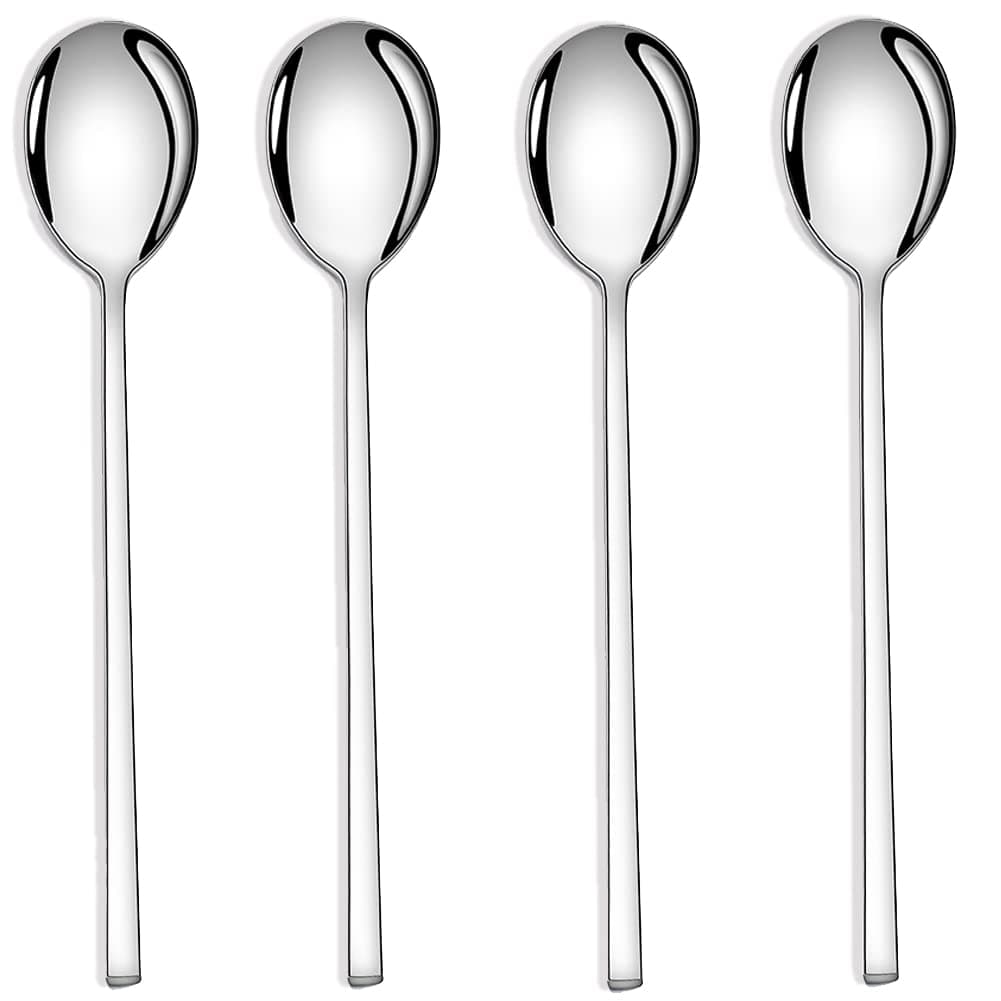 AOOSY Korean Spoon,Stainless Steel Round Soup Spoons Set of 4,Table Spoons,8.5 inch Long Handle Dinner Rice Korean Spoon Set for Home Kitchen Restaurant