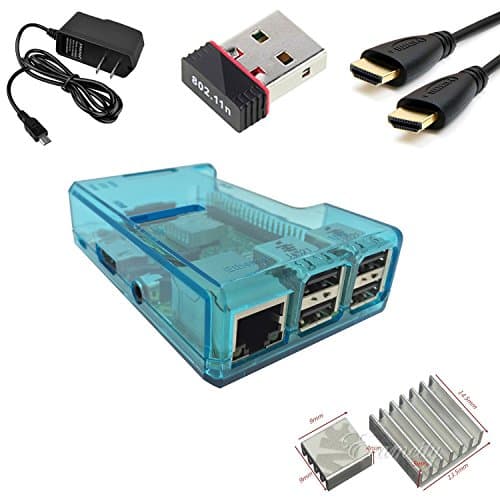 KCKits Raspberry Pi 2 Starter Kit, Includes Premium Plastic Case, Heatsinks, HDMI Cable, Power Supply, WiFi Adapter (Blue)