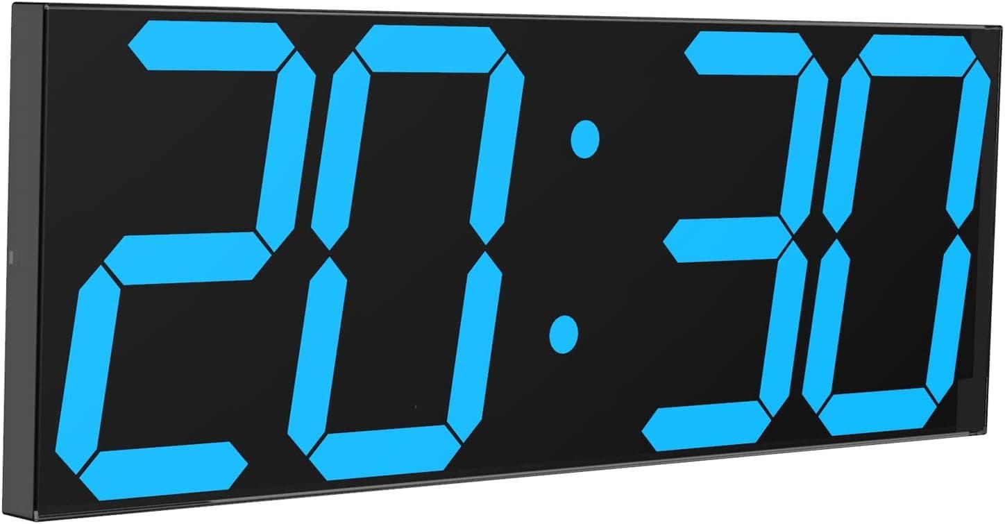 – LED Large Digital Wall Clock, Oversize Wall Clock with 6” Numbers, Remote Control Count up/Countdown Timer Clock, Auto Dimmer, Big Calendar and Thermometer(Ice Blue)