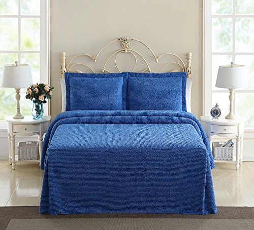 Ellison Richland Chenille Solid, Queen, Blue Bedspread