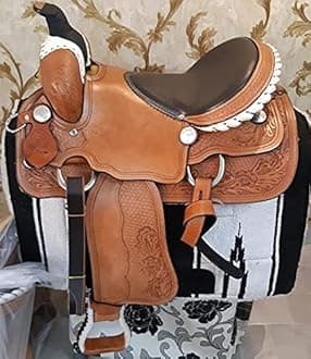SUPREME SADDLERY Pony and Adult Leather Premium Classic Quality Handmade Horse Saddle Comfort Western Barrel Racing Trail Equestrian Horse Saddle Size 10" to 18" inches Seat MO2 (17 Inches Seat)