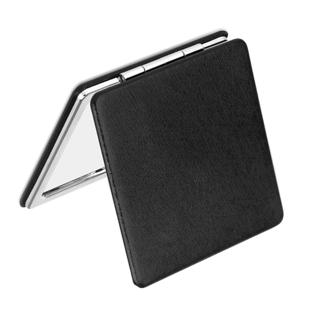 Magnifying Compact Mirror for Purses,Mpowtech Handheld Mirror 2 x 1x Magnification Compact Travel Makeup Mirror,Perfect for Purse, Pocket and Travel (Black)
