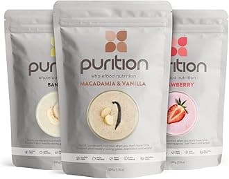 Purition Large Bag 3-Pack – Strawberry, Banana & Macadamia Vanilla | High Protein Wholefood Shakes | Natural Meal Replacement + Whey Protein | Keto Diet, Weight Loss & Healthy Breakfasts | 36 Servings