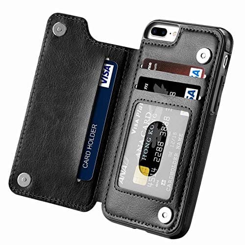 iphone 7 Plus case,iphone 8 Plus Wallet Case with Card Holder Kickstand Card Slots Shockproof Cover for iphone 7 Plus/8 Plus Black