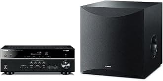 RX-V385 5.1-Channel 4K Ultra HD AV Receiver with NS-SW100BL 10" 100W Powered Subwoofer, Black