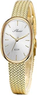 Reginald Women’s Oval Gold Watch Petite Easy Reader Quartz Dress Watch with White Dial Slim Stainless Steel Bracelet Watch Elegant Small Wristwatch for Women