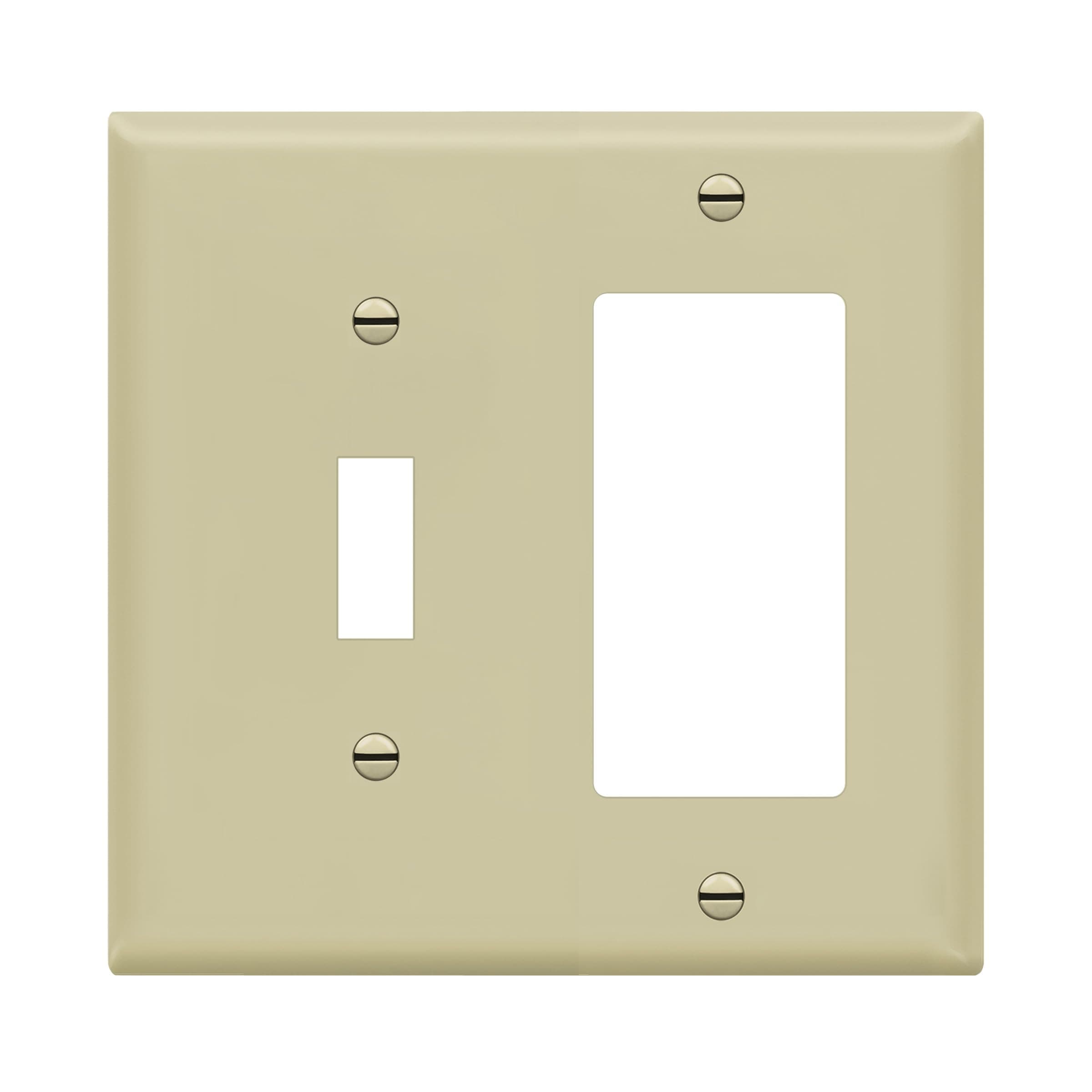ENERLITES Combination Toggle Switch/Decorator Switch Wall Plate, Size 2-Gang 4.50" x 4.57", Polycarbonate Thermoplastic, 881131-I, Ivory