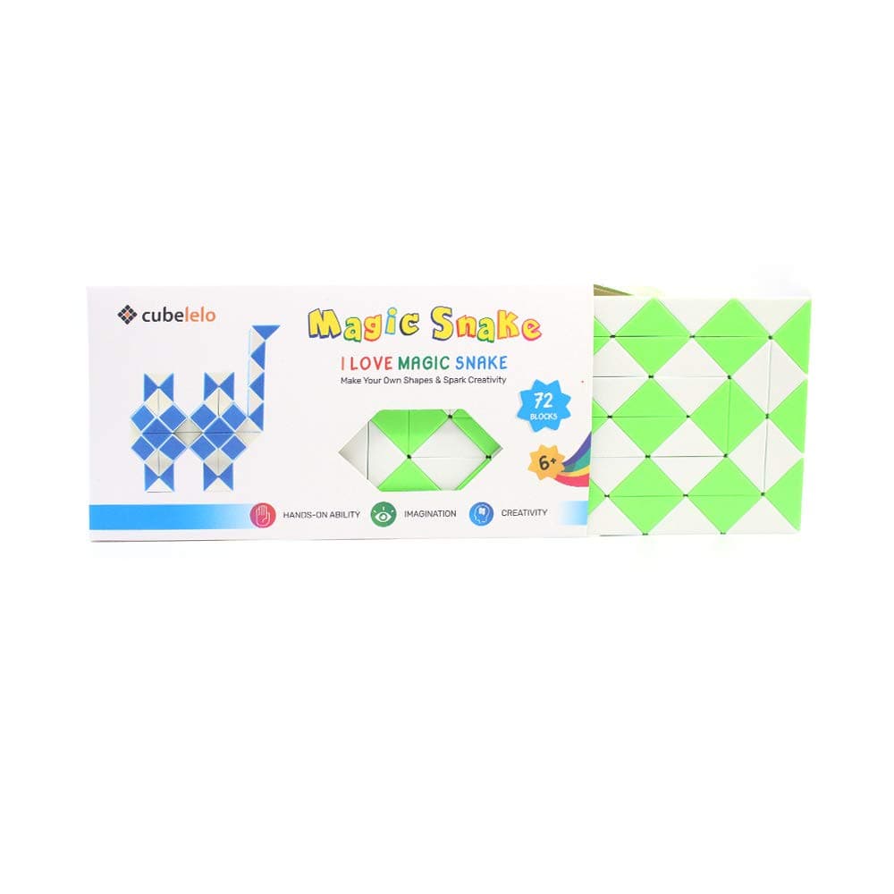 Cubelelo Magic Snake 72 Blocks Geometric Brain Teaser Ruler Cube Wedges Twist Puzzle Toy (Green/White)