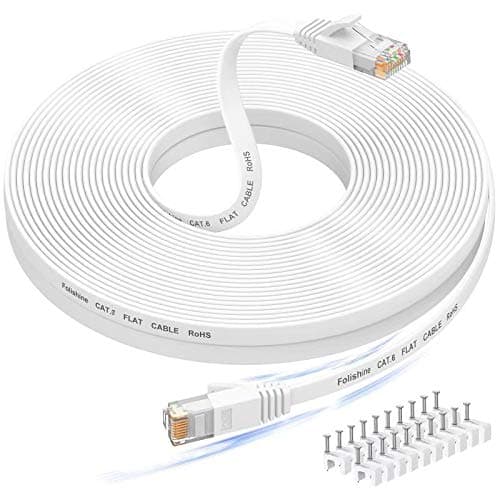 Folishine Cat 6 Ethernet Cable High Speed with Network Patch Cords, LAN Cable Clips&Rj45 Connector for Router Modem Faster Than Cat 5e/Cat 5-White (75FT)