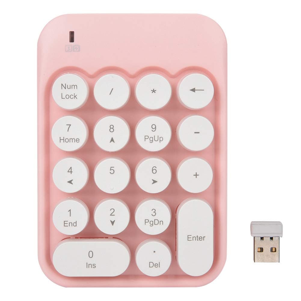 Wireless Mini Numeric Keypad, Portable Ergonomic 2.4G Wireless Digital Numpad 18 Keys Number Keyboard for Computer Laptop Accounting Cashier(Pink)