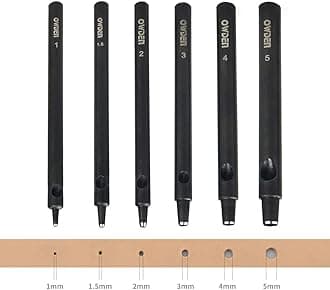 OWDEN Professional 6Pcs. Leather Hollow Punch Set. Size: 1.0-5.0mm for Belt, Watch Band and Strap Gasket. with a Free mini Cutting mat.