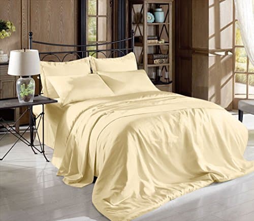 Hight Thread Count Solid Color Soft Silky Charmeuse Satin Luxury and Super Soft Bed Sheet Set (Beige, Twin)