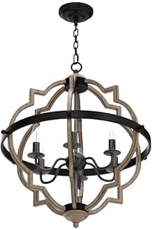Saint Mossi Stardust Distressed Oak Finish Farmhouse Orb Chandelier Lighting Flush LED Ceiling Light Fixture Pendant Lamp Dining Room Bedroom Livingroom 6 E12 LED Bulbs Required Height 29 Width 21