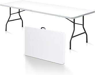SUPER DEAL 8FT Folding Picnic Table for Indoor Outdoor, Portable Fold-in-Half Plastic Dining Camping Party Table with Carrying Handle