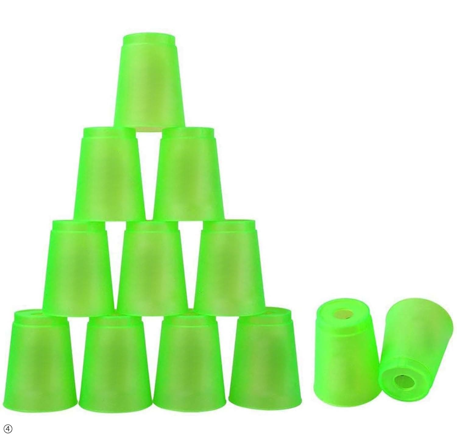 DEWEL Stacking Cup Game with 15 Challenges, 12pcs Cup Stacking Set, Speed Stacking Cups with BPA-Free Material, Classic Family Game, Great Gift Idea for Games Lover. (Green)