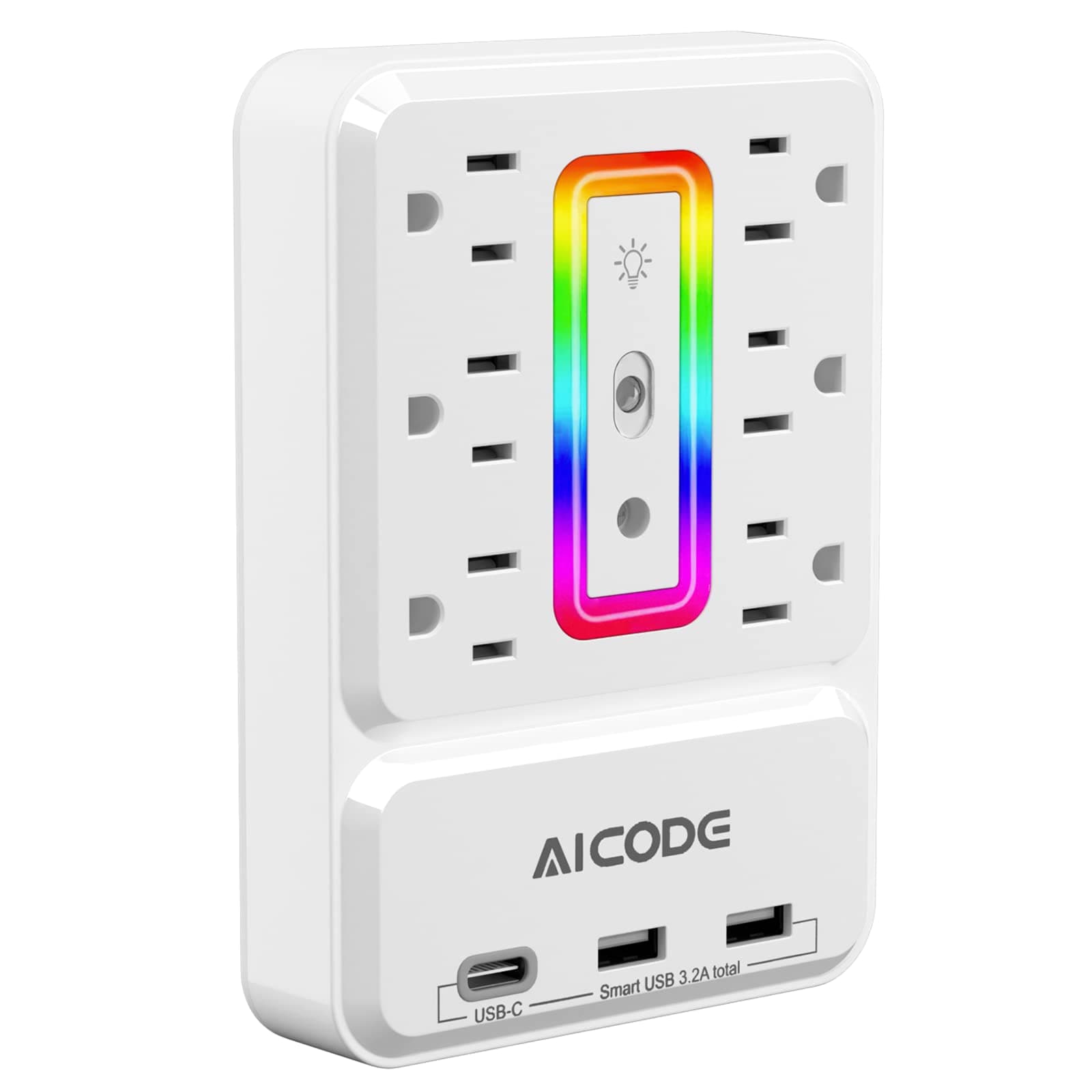 Outlet Extender with USB C, AICODE Multi Outlet Surge Protector with Nightlight, 6 Outlet Wall Plug with USB (3 USB A and 1 USB C),Wall Mount Multiple Plug Outlet Power Strip for Home,Dorm, Office