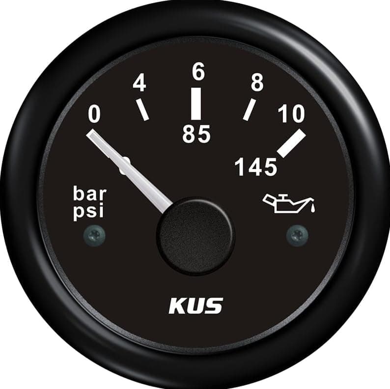 KUS CPPR-BB, 10-184 Ohm, 0-145psi (0-10 bar), Electric Oil Pressure Gauge, 12V / 24 V, 2" (52mm) with Backlight