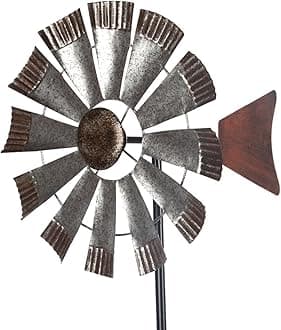 Viveta Wind Spinners Outdoor,Metal Vintage Style Single Sided Silver Windmill Kinetic Wind Spinner for Outdoor Garden Patio Yard Decor,Diameter 13 Inches