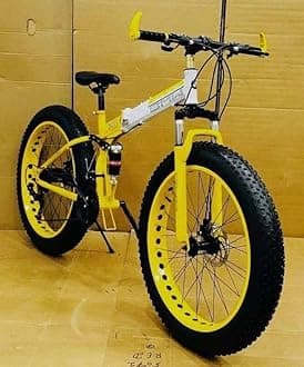 Unisex Folding B.M.W Mountain Bicycle |Foldable Gear Cycle with 21 Speed Gear & Double Disc Brake, Fat Tyre |Yellow, 26 Inch, Dual