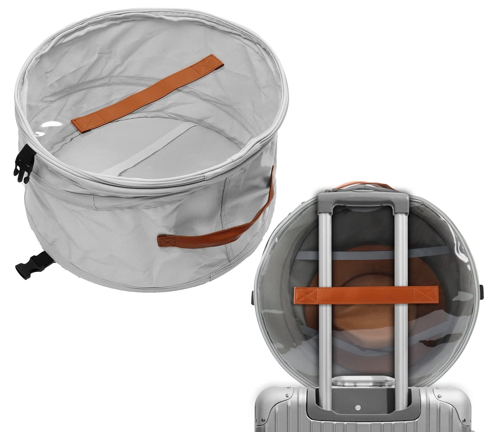 Foldable Hat Box,Round Hat Storage Box with Lid, Stuffed Animal Toy Storage Box, Large Pop-Up Hat Storage Bag, Men and Women Travel Hat box, 17 In Gray