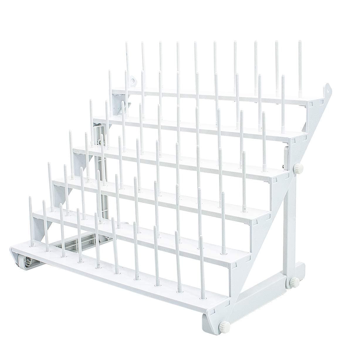 Thread Rack for 60 Spools or 30 Cones, Wall Mounted Large Thread Holder with Long Pegs, Bright White Plastic Thread Stand for Embroidery Serger Sewing Thread Storage and Hair Braiding