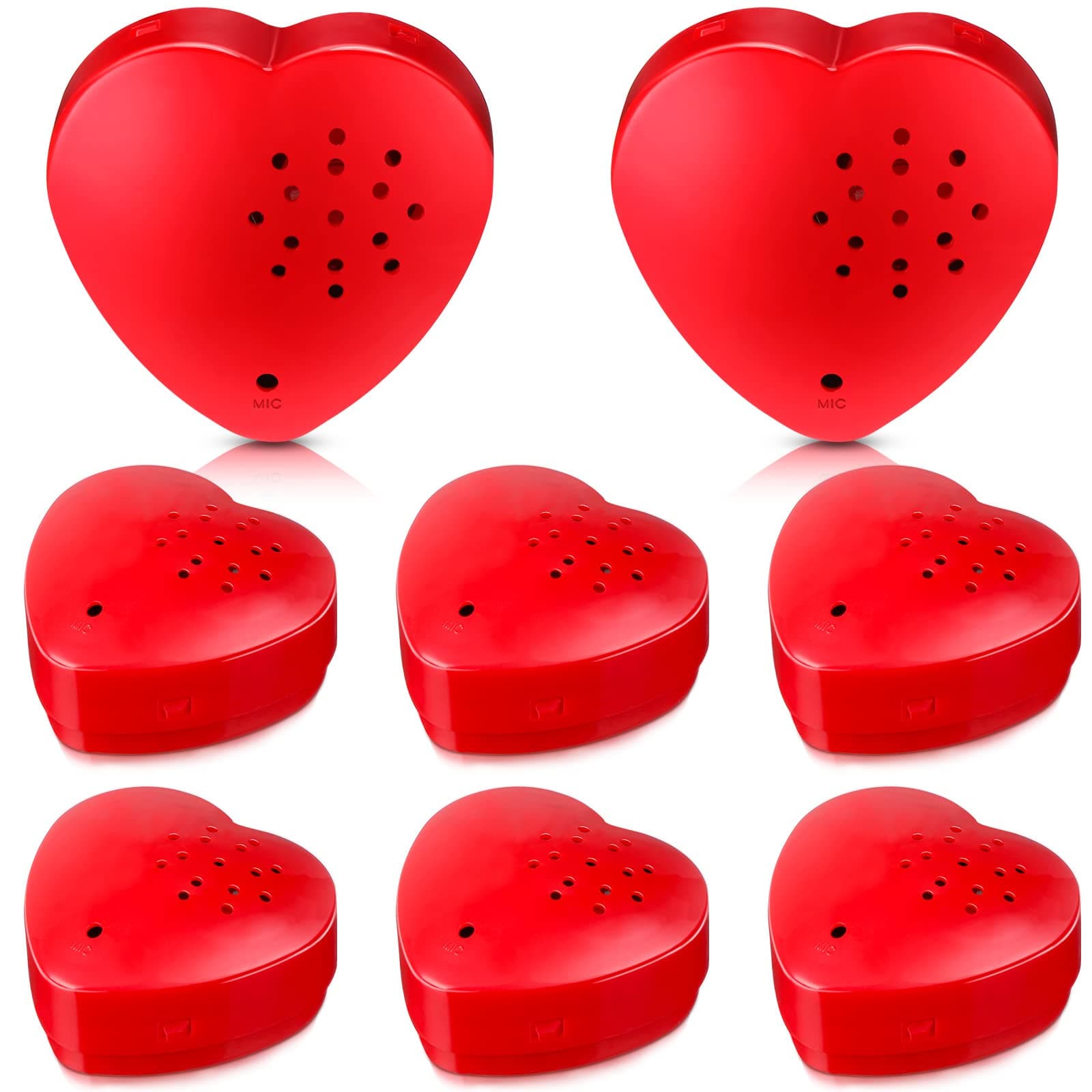 Jerify 8 Pcs Heart Shape Voice Recorder 40 Second Stuffed Animal Voice Recorder Audio Recording Device Recordable Gifts for Plush Toy, Stuffed Animal Heartbeat Module, Record Messages Button, Red