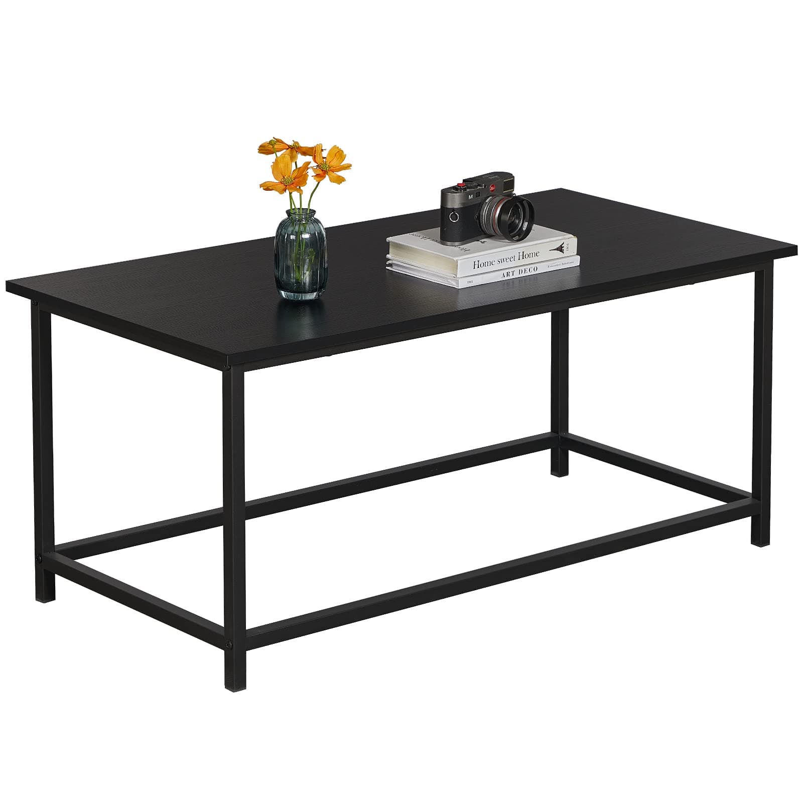 SAYGOER Black Coffee Table Simple Modern Rectangular Center Table Open Space Minimalist for Living Room Home Office Industrial Cocktail Tables, Easy Assembly, 39.37 x 19.69 x 17.72