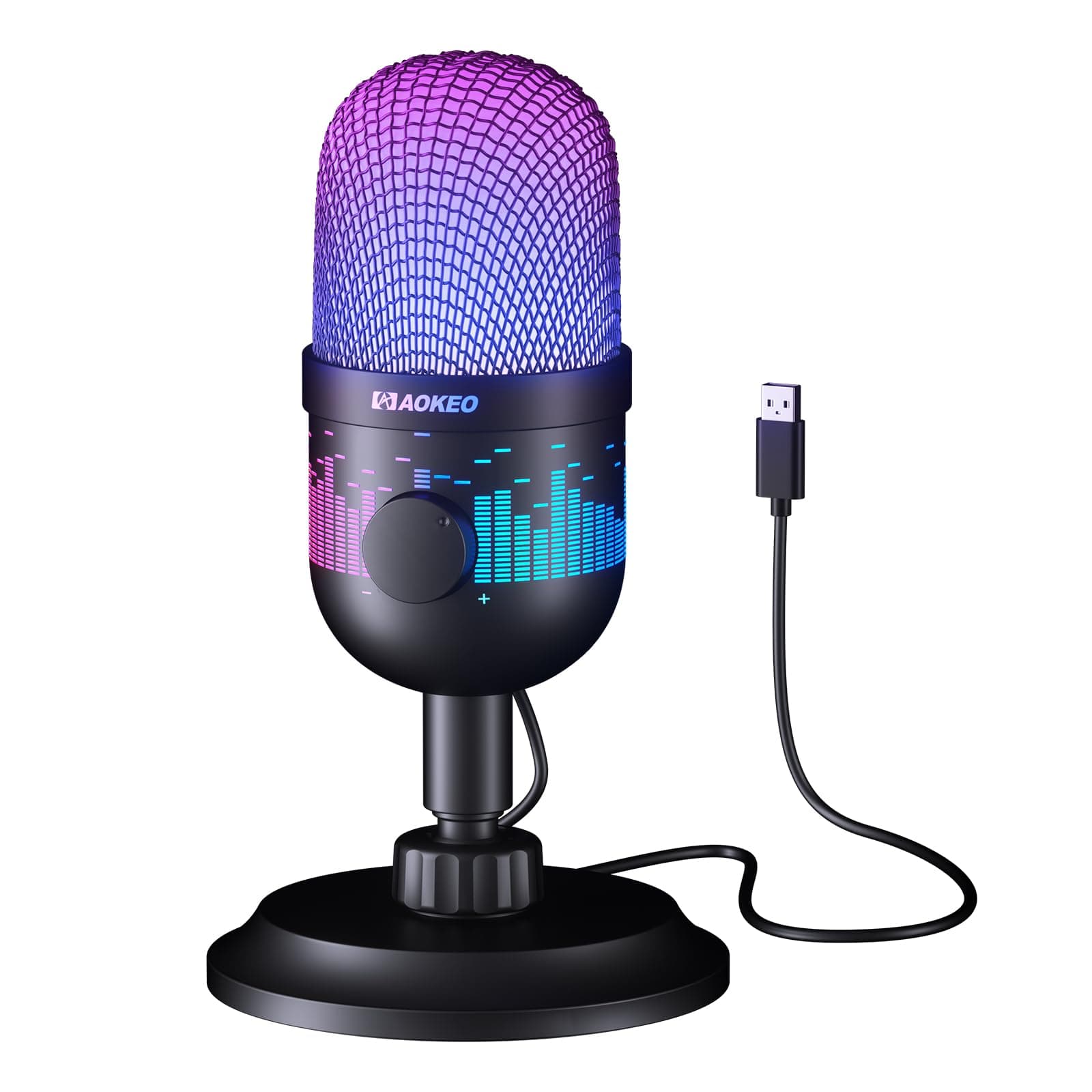 Aokeo Gaming Microphone, USB Computer Microphone for PC, Mac, PS4/5, Condenser Podcast Mic for Studio Recording, for Streaming Podcast YouTube, with Led Light