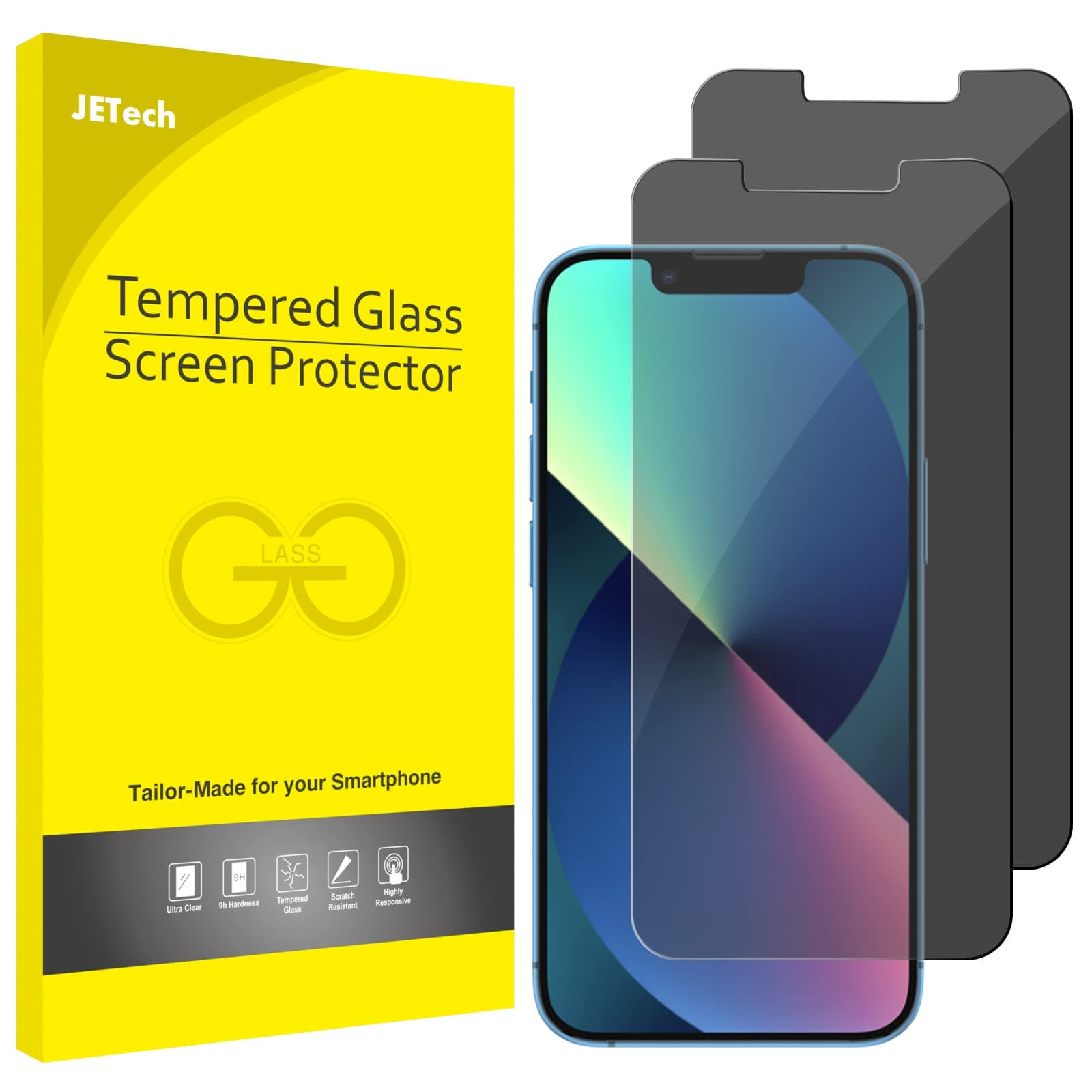 JETech Privacy Screen Protector for iPhone 17e (2026) / iPhone 16e / iPhone 13/13 Pro, Anti Spy Tempered Glass Film, 6.1-Inch Display, 2-Pack