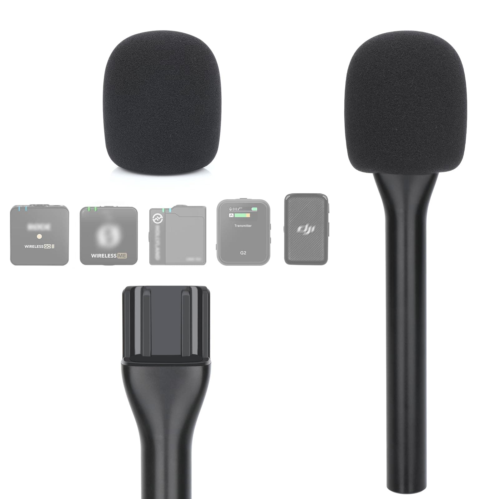 Interview Microphone Handheld Adaptor for Rode Wireless Go II/Wireless PRO/Wireless ME/DJI Mic/DJI Mic 2, Interview Go Handheld Mic Adapter Compatible with Wireless Microphone System