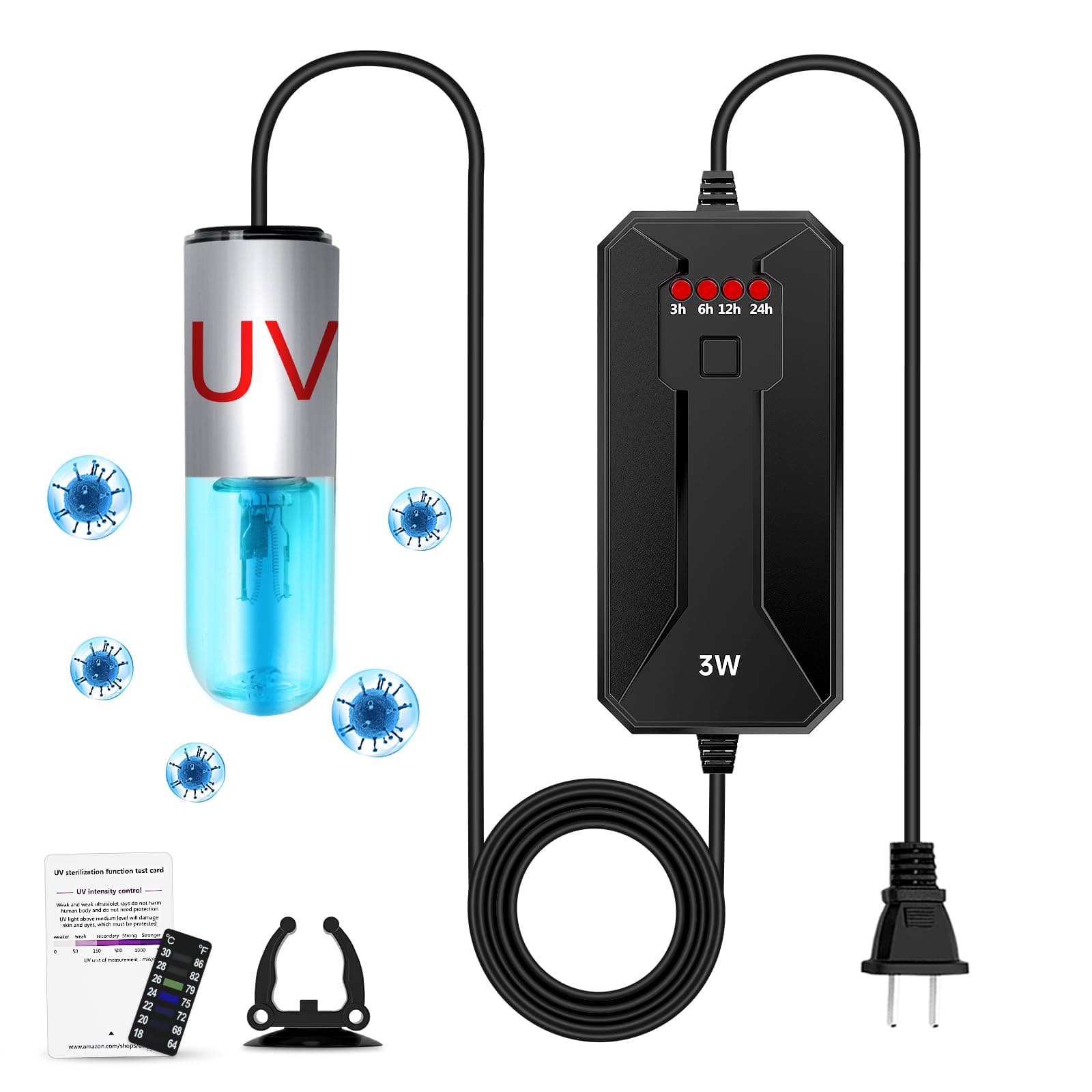 Aquarium Clean Light,3W Mini Algae Removal Light with Timer,Aquarium Water Clean Green Clear Waterproof for Fish Tank,Pond,Swimming Pool