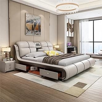 AWD Smart Bed King Size Provided with Projector Massage Bluetooth Speaker Storage Drawers Safe Air Purifier Clock Display Bedroom Essential King Size Bed Luxurious Modern Smart Bed. (White)