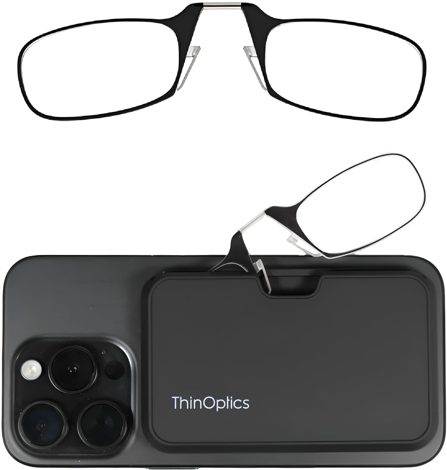 ThinOptics Reading Glasses With Universal Pod Compact Case - Ultra-light Foldable Rectangular Glasses - Clip-on Nose - 1.00 1.50 2.00 2.50 Strength With Flex-Fit Technology