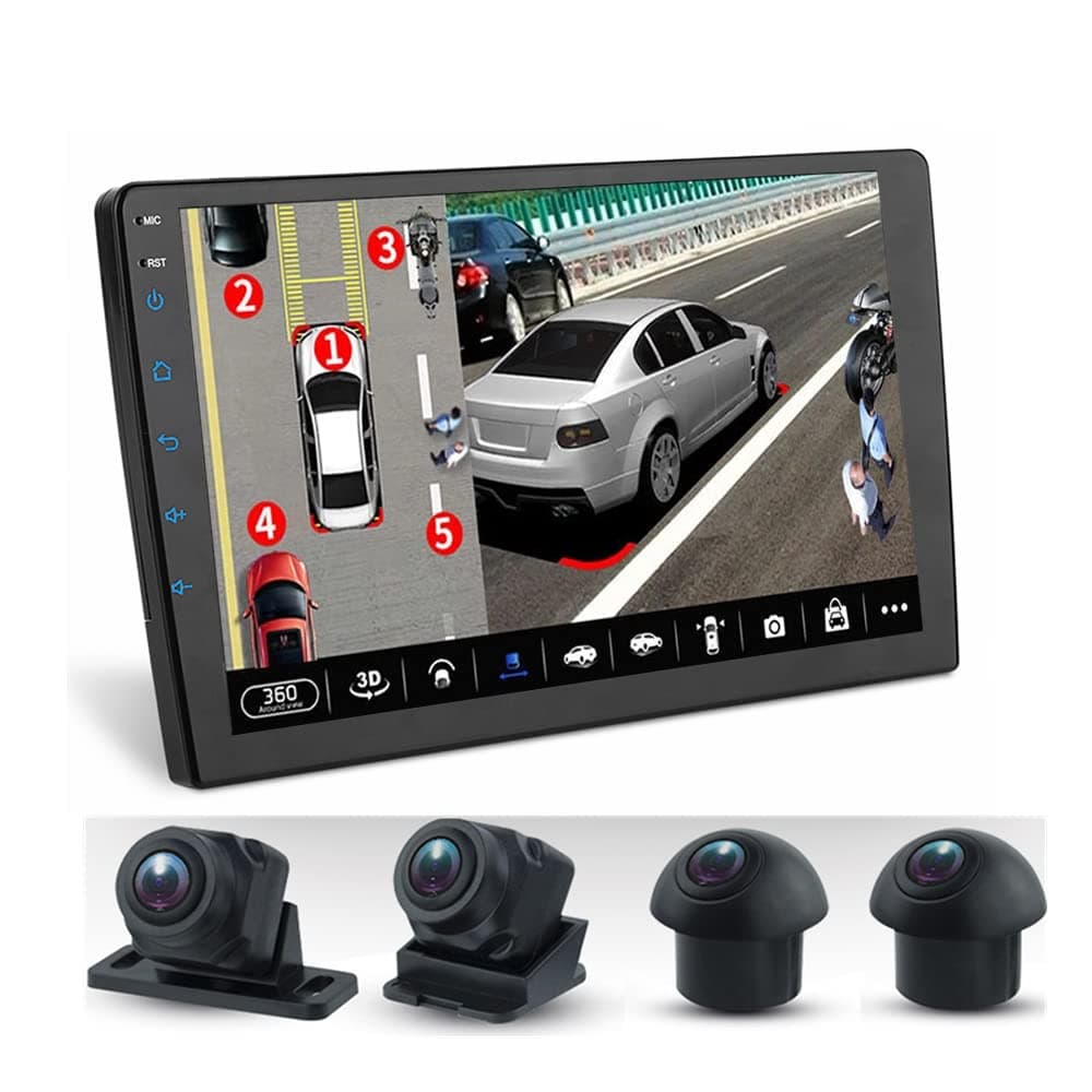 360 Degree Panoramic View Camera System Android car Stereo with Apple Carplay and Android Auto, 9 Inch Car Radio Touch Screen Support DSP GPS Navigation WiFi Bluetooth Mirror Link