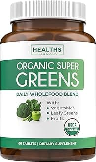 USDA Organic Super Greens Supplement - Organic Greens Fruits and Vegetable Supplement for Adults with 28 Superfood Complex with Superfruits Roots Herbs & More - Vegan & Non-GMO (Up to 1 Month Supply)