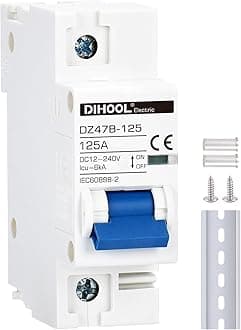 DC Circuit Breaker dz47 1P 125Amp 12V 24V 36V 48V DC MCB Short Circuit Protection Disconnect Switch Isolator for Solar Panel Battery UPS Inverter Photovoltaic PV System