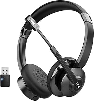 Wireless Headset,Bluetooth Headset with Microphone Noise Cancellation Wireless Headphones with USB Dongle Connection and Microphone Mute for PC/Laptop/Smartphone/Teams/Home