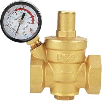 Pressure Reducing Valve, DN25 1inch Brass Water Pressure Reducing Valve 1'' Adjustable Water Control Pressure Regulator Valve Thread with Gauge Meter