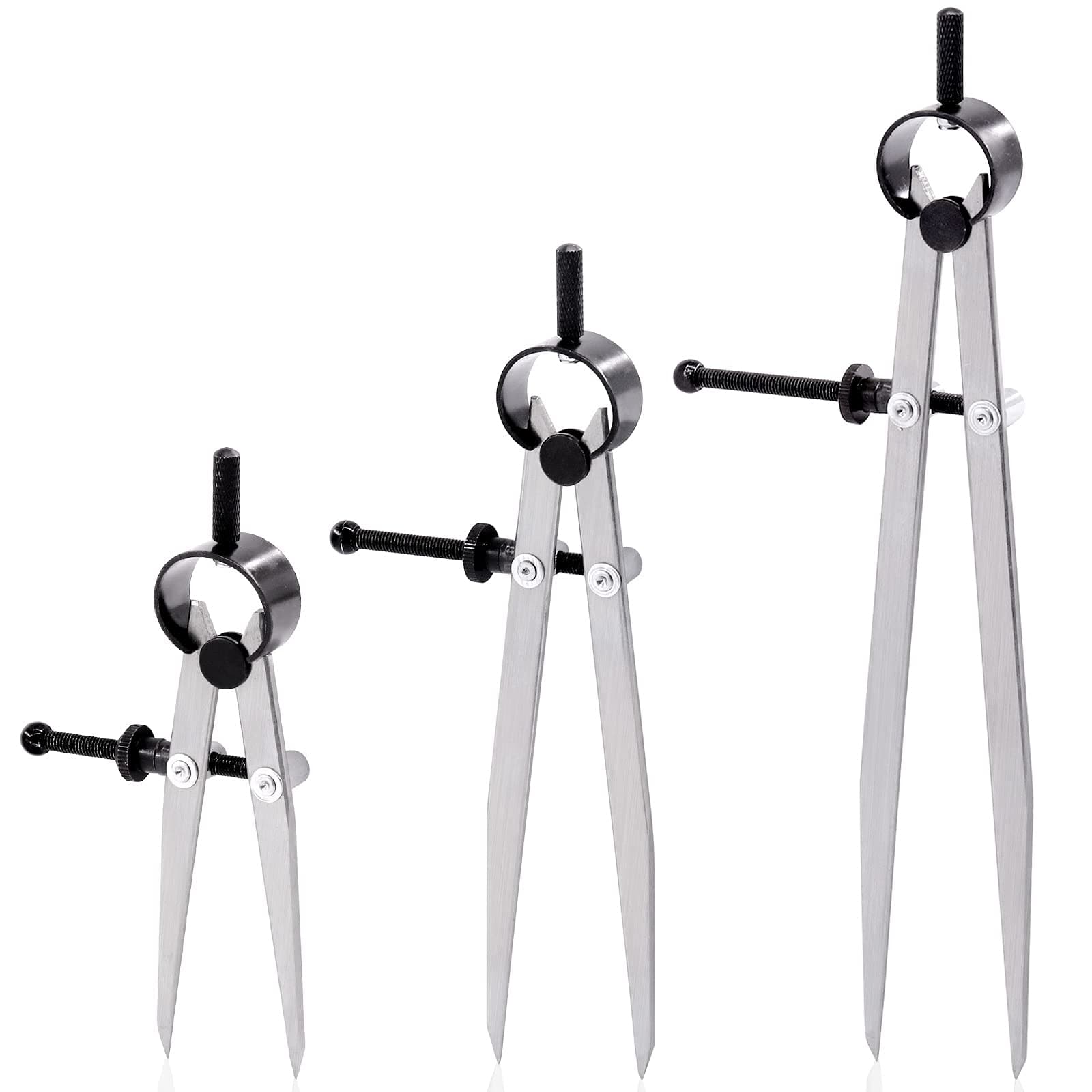 Keadic 3 Pcs Spring Wing Divider, 4'' 6'' 8'' Adjustable Lockable Steel Divider Wing Leather Compass Professional Metal Compass Set Spring Caliper Leg Divider for Leather Work, Geometry Drawing