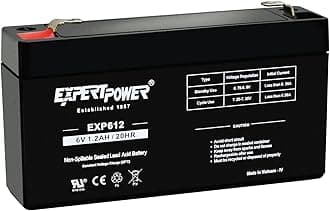 ExpertPower EXP612-1.2Ah 6V Rechargeable Battery, Alarm Battery Replacement for Security System, Home Alarm, GE XT Backup, Replaces DJW6-1.2, 6V1.3AH 1.4AH, Sealed Lead Acid, F1 Terminals