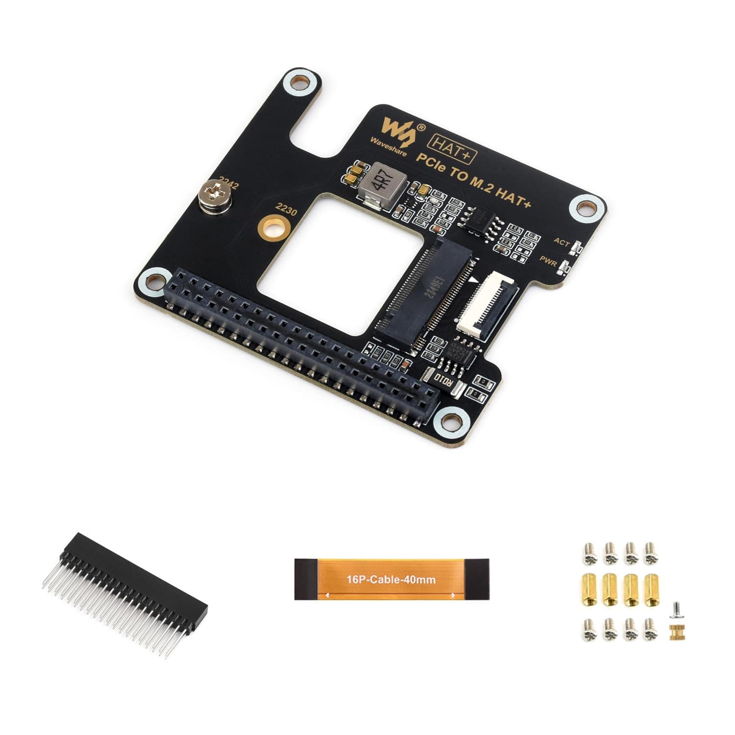 Waveshare PCIe To M.2 Adapter For Raspberry Pi 5, Supports NVMe Protocol M.2 Solid State Drive, High-Speed Reading/Writing